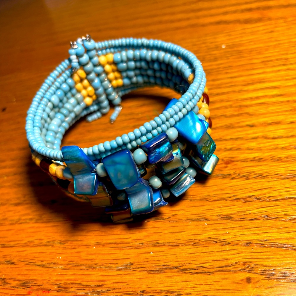 Blue Beaded Cuff Bracelet